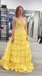 Princess Strapless Chiffon Tiered Prom Dresses With Appliques