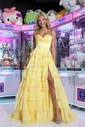 Princess Strapless Chiffon Tiered Prom Dresses With Appliques
