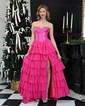 Princess Strapless Chiffon Tiered Prom Dresses With Appliques