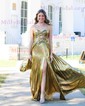 Sparkly A-line Strapless Metallic Prom Dresses With Ruched