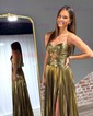 Sparkly A-line Strapless Metallic Prom Dresses With Ruched
