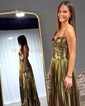 Sparkly A-line Strapless Metallic Prom Dresses With Ruched