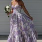 Ball Gown Strapless Satin Floral Prom Dresses With Ruched