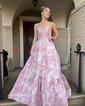 Ball Gown Strapless Satin Floral Prom Dresses With Ruched