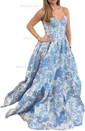 Ball Gown Strapless Satin Floral Prom Dresses With Ruched