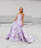 Ball Gown Strapless Satin Floral Prom Dresses With Ruched