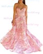 Ball Gown Strapless Satin Floral Prom Dresses With Ruched