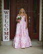 Ball Gown Strapless Satin Floral Prom Dresses With Ruched