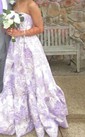 Ball Gown Strapless Satin Floral Prom Dresses With Ruched
