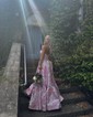 Ball Gown Strapless Satin Floral Prom Dresses With Ruched