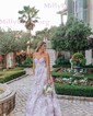 Ball Gown Strapless Satin Floral Prom Dresses With Ruched