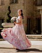 Ball Gown Strapless Satin Floral Prom Dresses With Ruched