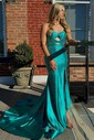 Sheath/Column Strapless Satin Cut Out Beaded Prom Dresses