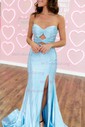 Sheath/Column Strapless Satin Cut Out Beaded Prom Dresses