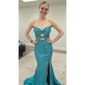 Sheath/Column Strapless Satin Cut Out Beaded Prom Dresses