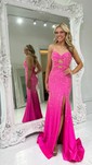 Sheath/Column Strapless Satin Cut Out Beaded Prom Dresses