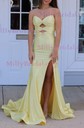 Sheath/Column Strapless Satin Cut Out Beaded Prom Dresses