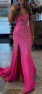 Sheath/Column Strapless Satin Cut Out Beaded Prom Dresses
