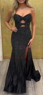 Sheath/Column Strapless Satin Cut Out Beaded Prom Dresses