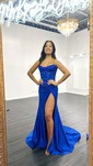 Sheath/Column V-neck Satin Beaded Prom Dresses With Ruched