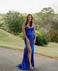 Sheath/Column V-neck Satin Beaded Prom Dresses With Ruched