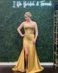 Sheath/Column V-neck Satin Beaded Prom Dresses With Ruched
