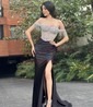 Mermaid Off-the-shoulder Satin Corset Prom Dresses With Fringe