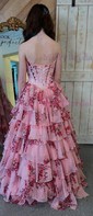 Ball Gown Strapless Satin Chiffon Floral Tiered Prom Dresses