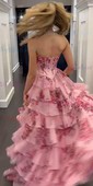 Ball Gown Strapless Satin Chiffon Floral Tiered Prom Dresses