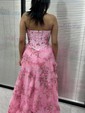 Ball Gown Strapless Satin Chiffon Floral Tiered Prom Dresses