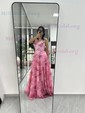 Ball Gown Strapless Satin Chiffon Floral Tiered Prom Dresses