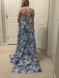 Ball Gown Strapless Satin Chiffon Floral Tiered Prom Dresses