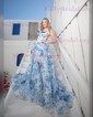 Ball Gown Strapless Satin Chiffon Floral Tiered Prom Dresses