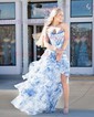 Ball Gown Strapless Satin Chiffon Floral Tiered Prom Dresses