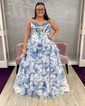 Ball Gown Strapless Satin Chiffon Floral Tiered Prom Dresses