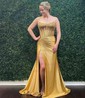 Sheath/Column Strapless Satin Beaded Prom Dresses With Ruched