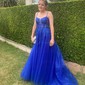 Ball Gown V-neck Tulle Backless Prom Dresses With Appliques