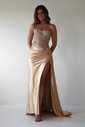 Sheath/Column Sweetheart Satin Corset Prom Dresses With Appliques