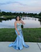 Sheath/Column Sweetheart Satin Corset Prom Dresses With Appliques