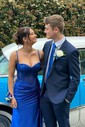 Sheath/Column Sweetheart Satin Corset Prom Dresses With Appliques