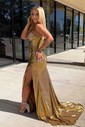 Sheath/Column Strapless Metallic Prom Dresses With Beading