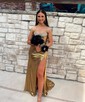 Sheath/Column Strapless Metallic Prom Dresses With Beading