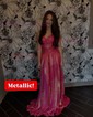 Sparkly A-line Sweetheart Metallic Prom Dresses With Ruched