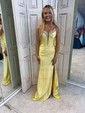 Sheath/Column V-neck Satin Corset Prom Dresses With Beading