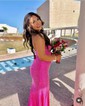 Mermaid Strapless Satin Cut Out Beaded Prom Dresses