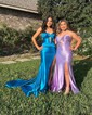 Mermaid Strapless Satin Cut Out Beaded Prom Dresses