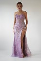 Sheath/Column Strapless Sparkly Sequin Prom Dresses With Beading