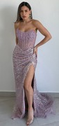 Sheath/Column Strapless Sparkly Sequin Prom Dresses With Beading