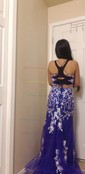 Sheath/Column V-neck Tulle Prom Dresses With Appliques
