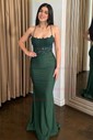 Mermaid Square Neck Jersey Beaded Prom Dresses With Appliques